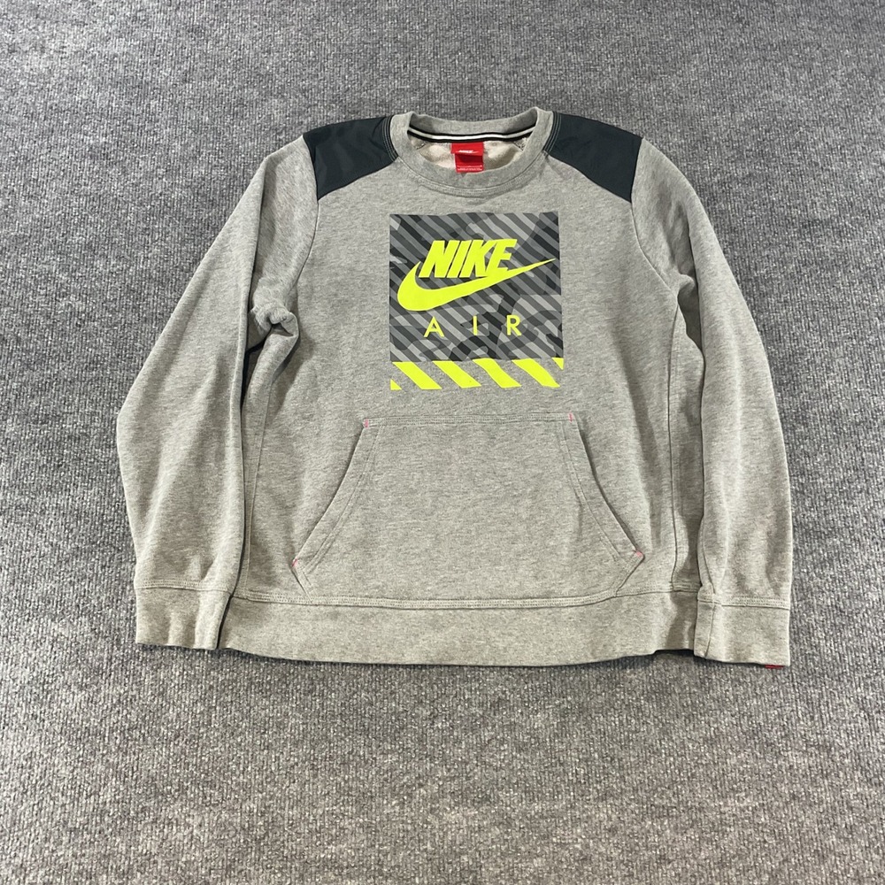 Nike Air Crewneck Sweatshirt Gray Neon Green Graphic Logo Pullover Mens Large